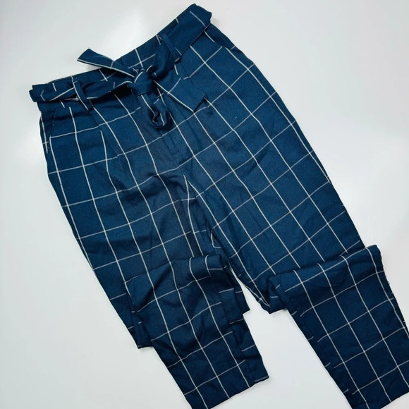 Forever 21 Blue Plaid Paper Bag Pants Size XS - Picture 4 of 10
